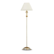 Lampa de podea clasica cu abajur textil pliat, corp metalic alb antichizat si accente aurii, soclu E27, stil neoclasic