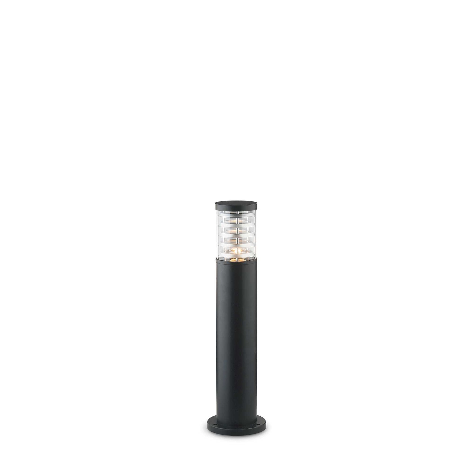 Stalp LED exterior negru mat, IP44, dispersor transparent cu lamele, montaj pe suprafata, inaltime 60 cm