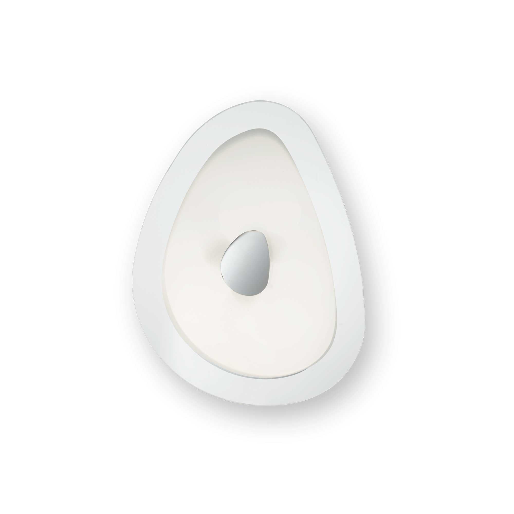 Aplica de perete forma organica asimetrica, soclu 2xE27, difuzor opal mat, detaliu central cromat, alb