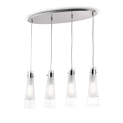 Lustra suspendata 4 pendule conice sticla dubla satinata si transparenta, canopie ovala cromata, design modern