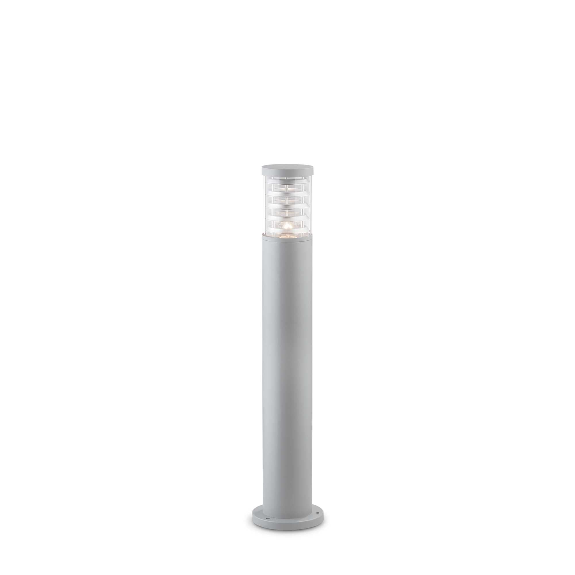 Stalp LED exterior de gradina, IP44, corp aluminiu gri, difuzor transparent cu lamele, inaltime 80 cm, montaj pe sol