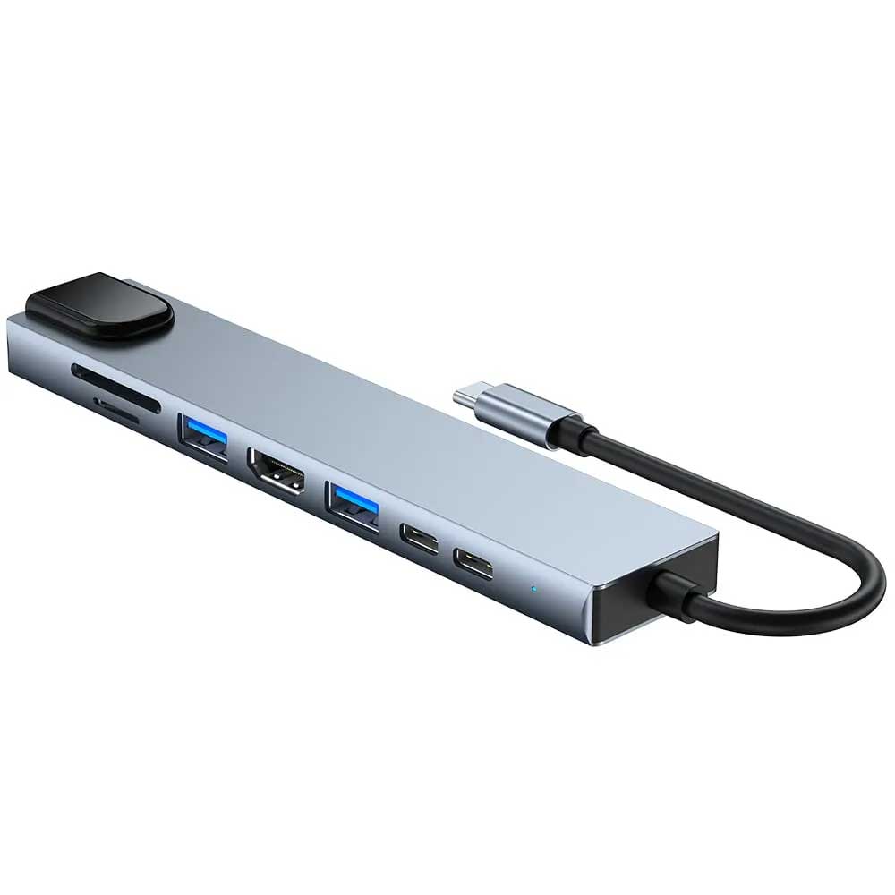 Hub multiport USB-C 8 in 1 cu HDMI 4K, USB 3.0 si Power Delivery 87W, carcasa aluminiu