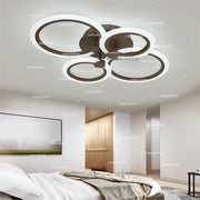 Lustra LED tavan 4 cercuri maro, 74W 3500lm, lumina reglabila calda/neutra/rece, montaj aplicat dormitor modern