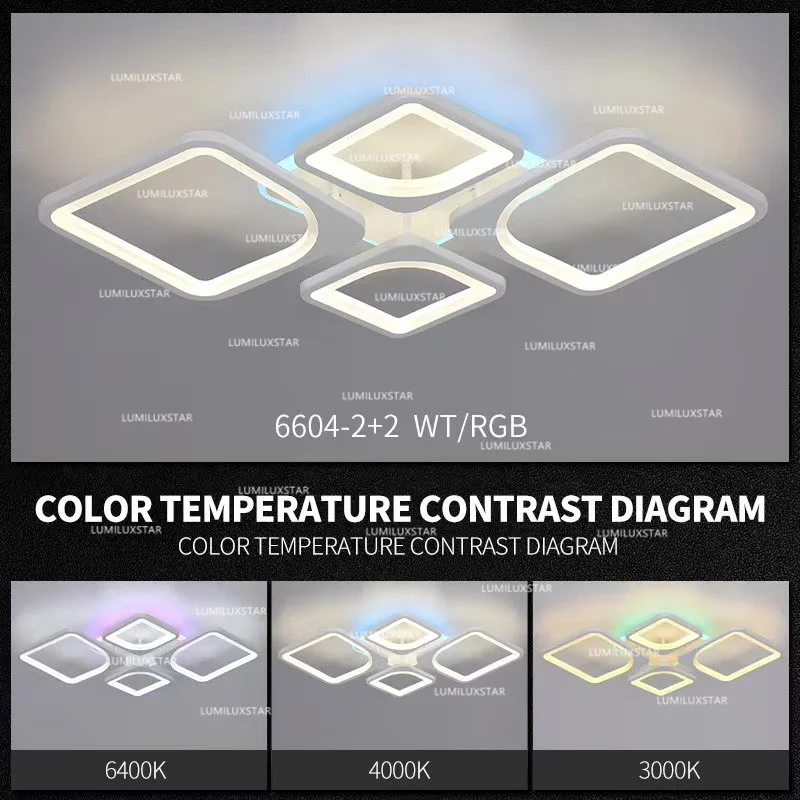 Plafoniera LED 100W RGB cu telecomanda WiFi, temperaturi reglabile 3000K-4000K-6400K, 4 module patrate acrilice