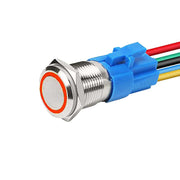 Buton push metalic 16mm cu LED inel rosu, 9-30V, contact 1NO 1NC, mufa cu 5 fire inclusa