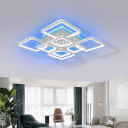 Lustra LED RGB 220W montata pe tavan, 8800 lumeni, design geometric patrat, lumina albastra decorativa, living modern
