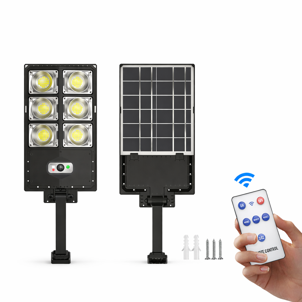 Lampa solara stradala LED 80W cu senzor miscare, telecomanda si panou solar integrat, 180 LED-uri, 3000mAh