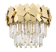 Candelabru cu cristale si rama aurie, 12 x E14 max 60W, diametru 600 mm, pentru living sau sala de mese