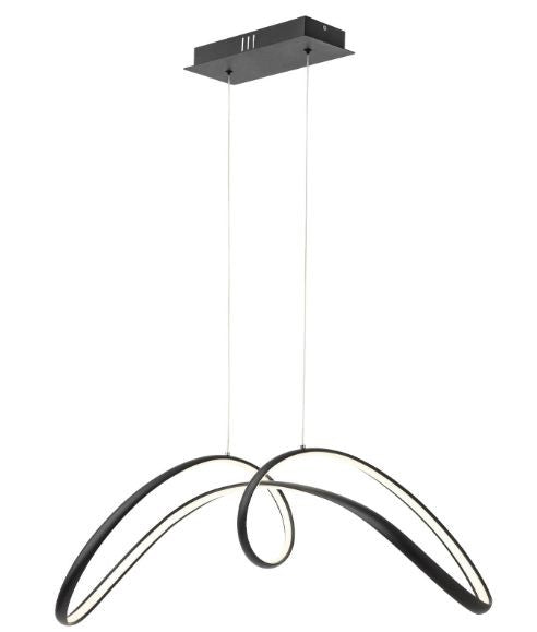 Lustra LED neagra suspendata 108W 5000lm design sculptural curb, lumina reglabila 3000K-6500K, telecomanda WiFi