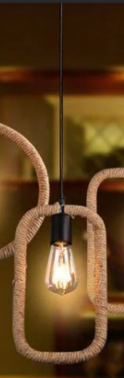 Lustra suspendata rustica cu rama dreptunghiulara invelita in sfoara naturala, soclu E27, max 60W, uz interior