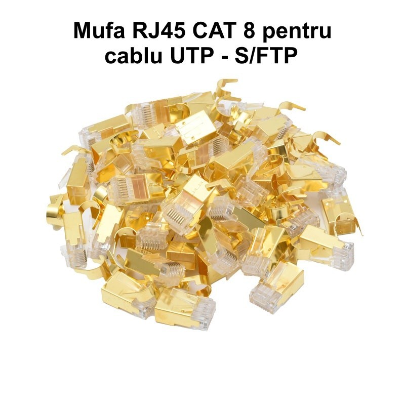Mufe RJ45 CAT 8 S/FTP aurite in vrac, set 50 bucati cu ecranare metalica