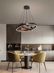 Lustra LED suspendata inel dublu 70W 3000 lm, 3 temperaturi culoare, finisaj maro-bronz, montaj tavan living