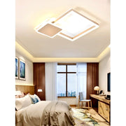 Plafoniera LED 48W montaj tavan, design geometric patrate suprapuse maro-alb, lumina reglabila 3000K-6500K, dormitor modern