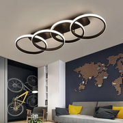 Lustra LED tavan 4 inele negre, 104W, 5000lm, lumina reglabila calda-neutra-rece, montaj aplicat living modern