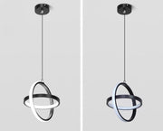 Lustra LED suspendata 23W cu doua inele intersectate, design modern negru, lumina calda neutra sau rece