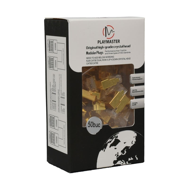 Cutie 50 mufe RJ45 CAT 8 S/FTP aurite, ambalaj frontal cu conectori vizibili