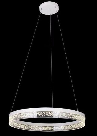 Lustra LED ring suspendata, profil circular cu insertii decorative tip bule, finisaj alb