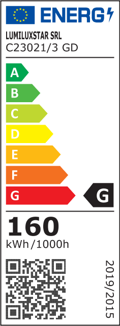 Eticheta energetica clasa G pentru lustra LED 160W, consum 160 kWh/1000h