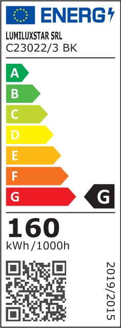 Eticheta energetica clasa G, 160 kWh/1000h, lustra LED suspendata cu 3 inele