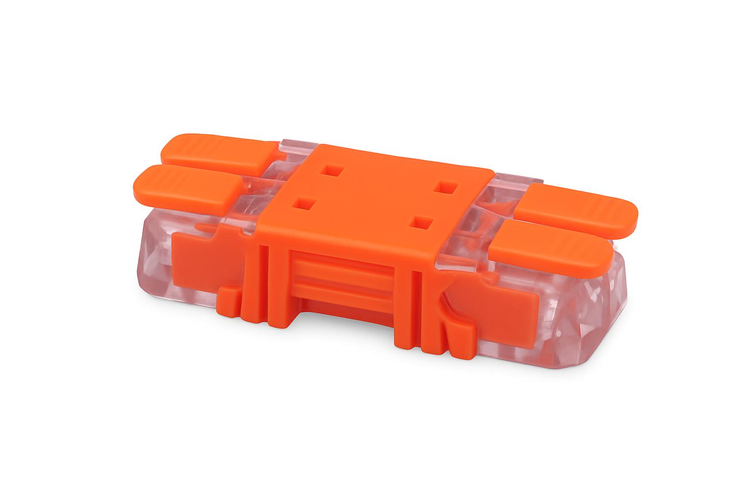 Conector rapid push-in 6 poli, 450V 32A, carcasa transparenta cu levier portocaliu, pentru cabluri 0,2-4 mm²