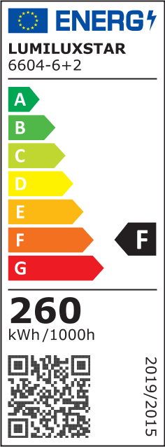 Eticheta energetica clasa F, consum 260 kWh/1000h, plafoniera LED 8 module