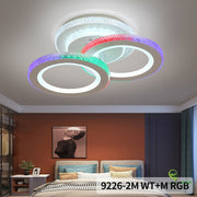 Lustra LED RGB 72W montata pe tavan in dormitor, efecte multicolor pe inele acril