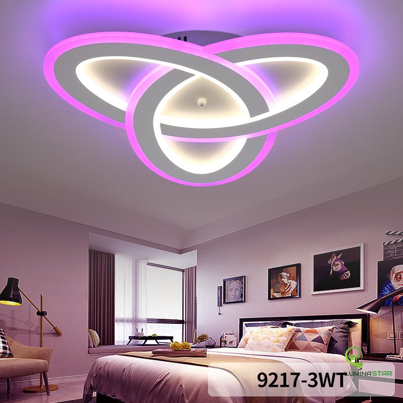 Plafoniera LED smart triplu-inelara 78W, RGB reglabil, montaj tavan, lumina calda/neutra/rece, dormitor