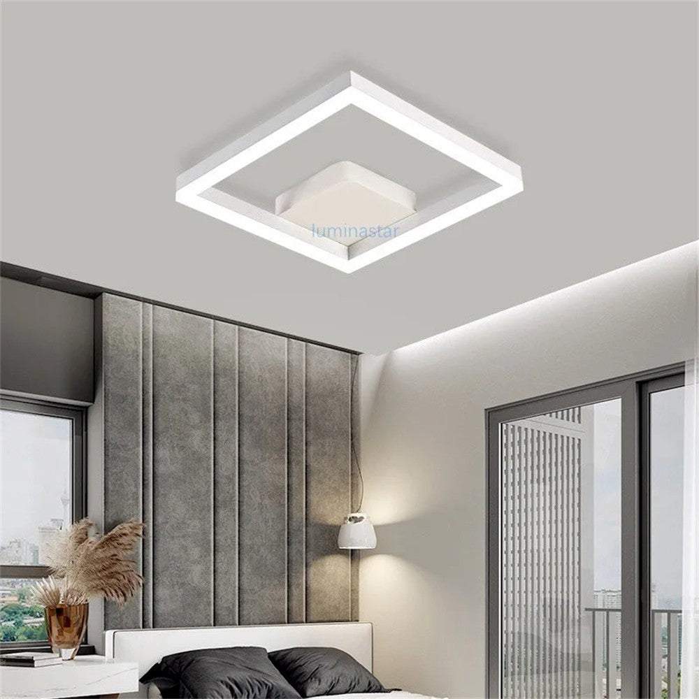 Plafoniera LED patrata 80W alba, rama acril luminoasa, lumina reglabila 3000K-6500K, montaj tavan, dormitor modern
