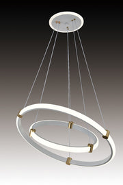 Lustra LED suspendata 2 cercuri 40cm+60cm, 65W, lumina calda/neutra/rece reglabila, design alb cu accente aurii