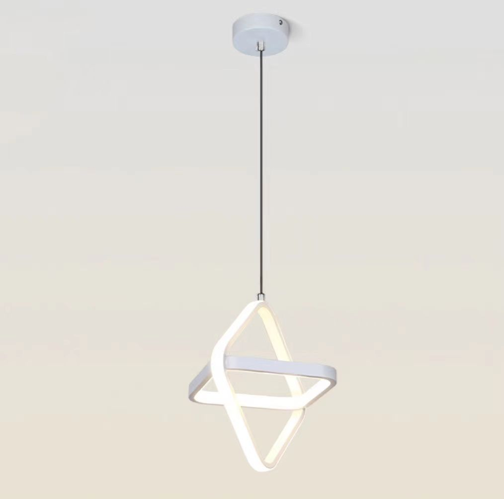 Pendul LED 26W geometric cu doua patrate rotite, finisaj alb mat, lumina calda neutra rece selectabila