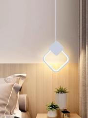 Lustra LED pendul 13W forma patrata, lumina calda 3000K, montaj suspendat reglabil, design geometric alb mat