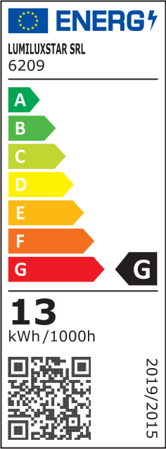 Eticheta energetica clasa G, consum 13 kWh/1000h, corp de iluminat LED 13W