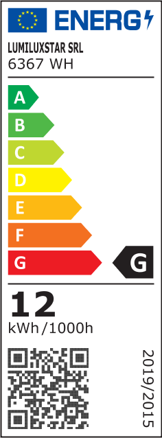 Eticheta energetica EU clasa G, consum 12 kWh/1000h, lustra LED inel