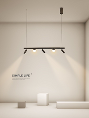 Lustra suspendata LED 19W 2000lm 4000K cu 3 spoturi orientabile si 2 globuri pe bara metalica neagra de 80cm