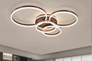 Lustra LED 360W cu 4 inele maro, diametru 60-30cm, temperatura reglabila 3000K-6500K, montaj tavan interior