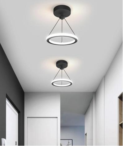 Lustra LED inel 27W negru mat, 3 functii de lumina, D22cm, montaj tavan, design circular modern pentru hol