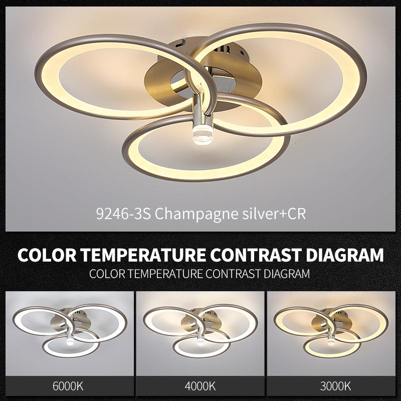 Plafoniera LED inelara cu 3 inele, comparatie temperaturi de culoare 3000K, 4000K si 6000K