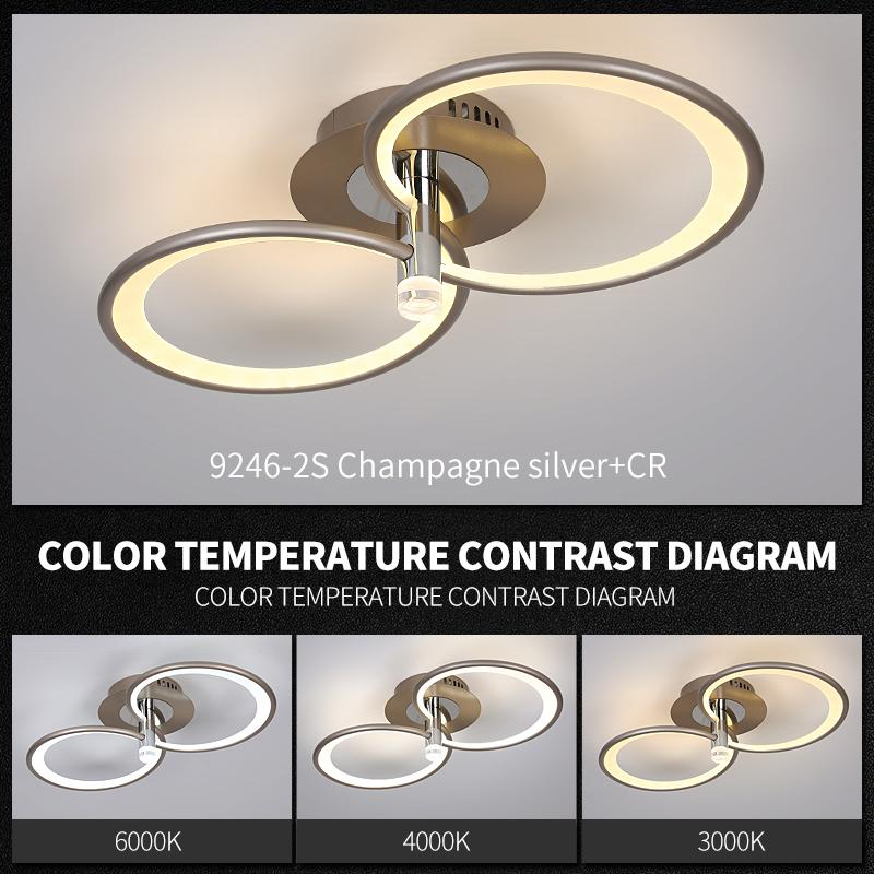 Plafoniera LED 58W cu doua inele din metal si acril, finisaj sampanie, 3000 lm, temperaturi reglabile 3000K-6500K