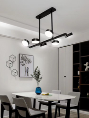 Lustra LED liniara neagra 100W 5000lm cu 6 surse integrate, lumina reglabila, montata pe tavan deasupra mesei de dining