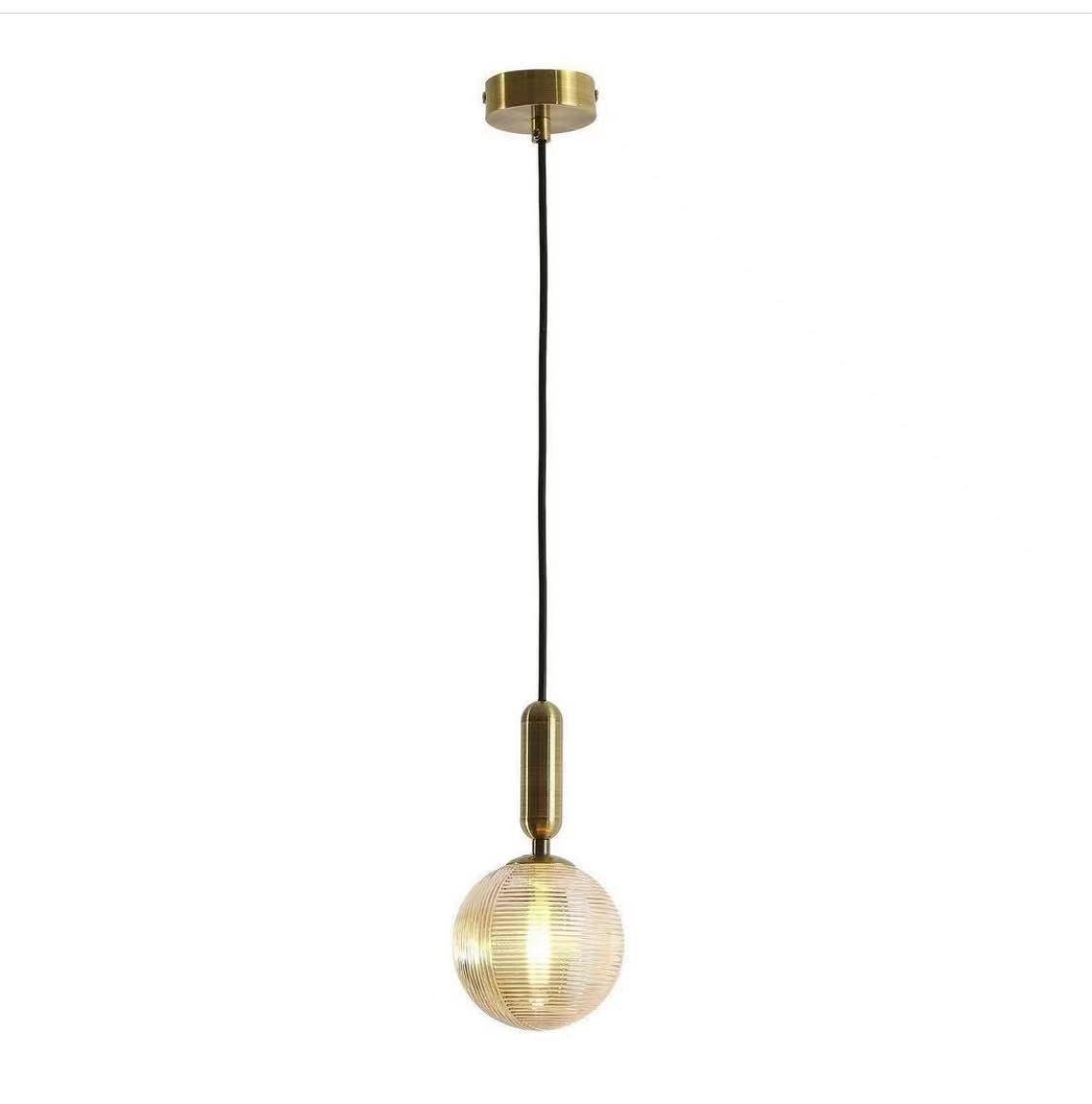 Lustra pendul glob sticla striata aurie E27 max 60W, cablu reglabil, montaj tavan