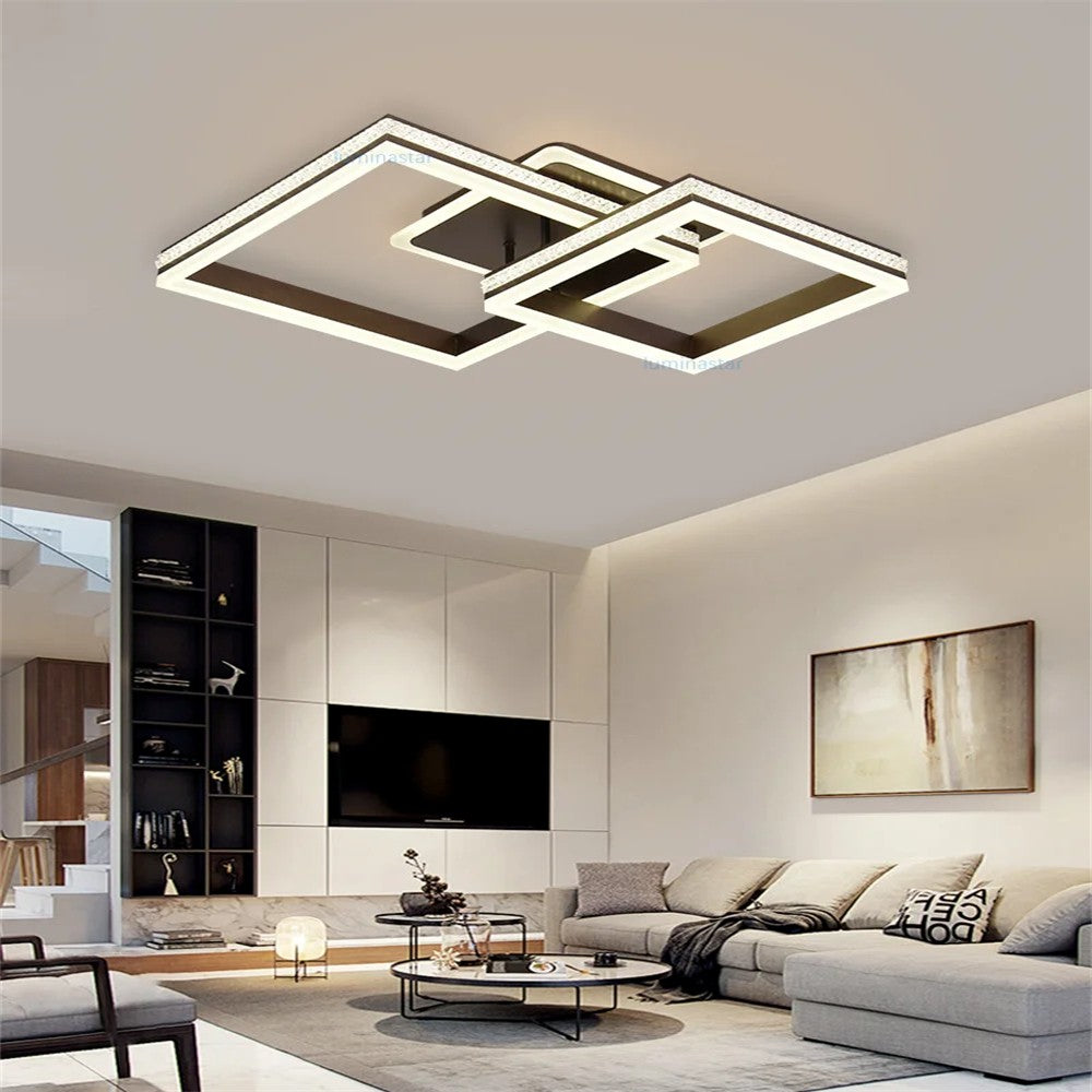 Plafoniera LED moderna 160W, rame patrate suprapuse maro, lumina reglabila 3000K-6500K, montaj tavan living