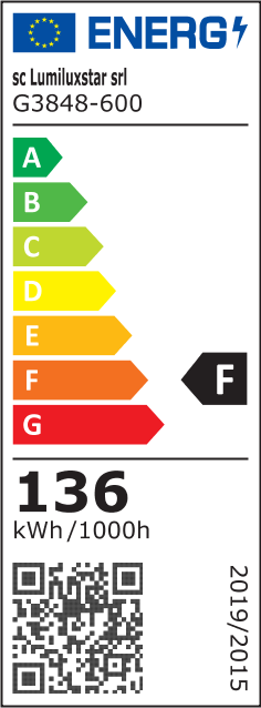 Eticheta energetica clasa F, 136 kWh/1000h, lustra LED ring 60cm