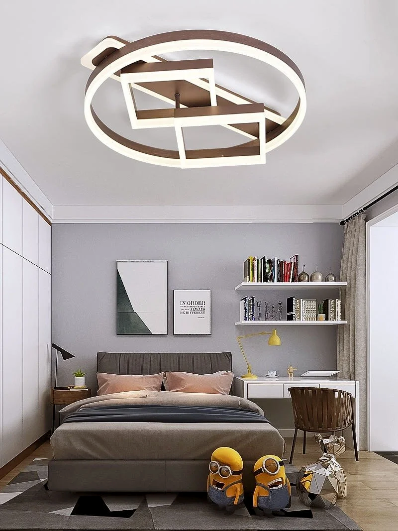 Lustra LED moderna 160W 4000lm, design geometric inel circular maro, montaj plafoniera, lumina reglabila, camera dormitor