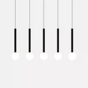 Lustra LED suspendata neagra 6W 4000K, tub cilindric cu glob opal, set 5 unitati pe cablu