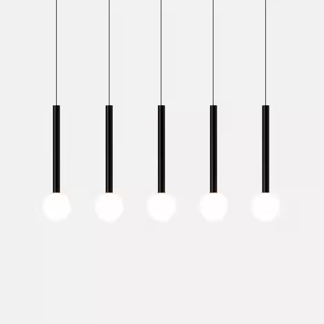Lustra LED suspendata neagra 6W 4000K, tub cilindric cu glob opal, set 5 unitati pe cablu