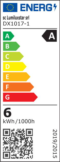 Eticheta energetica clasa A, consum 6 kWh/1000h, lustra LED suspendata