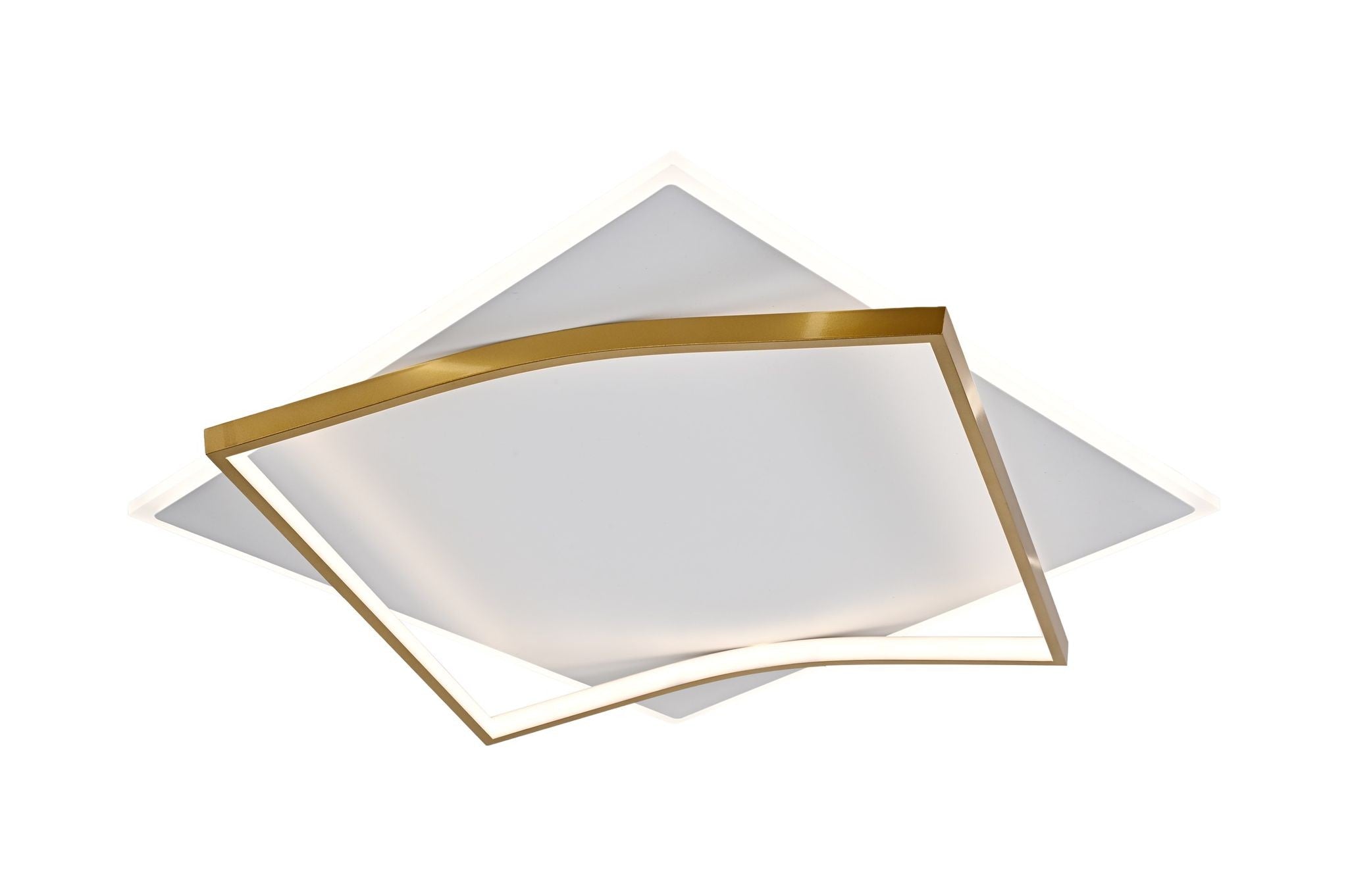 Plafoniera LED 142W 7000 lumeni, design geometric dublu patrat cu rama aurie, montaj tavan