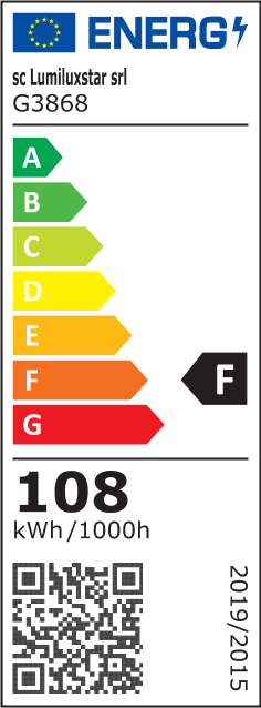 Eticheta energetica clasa F, 108 kWh/1000h, plafoniera LED dimabila