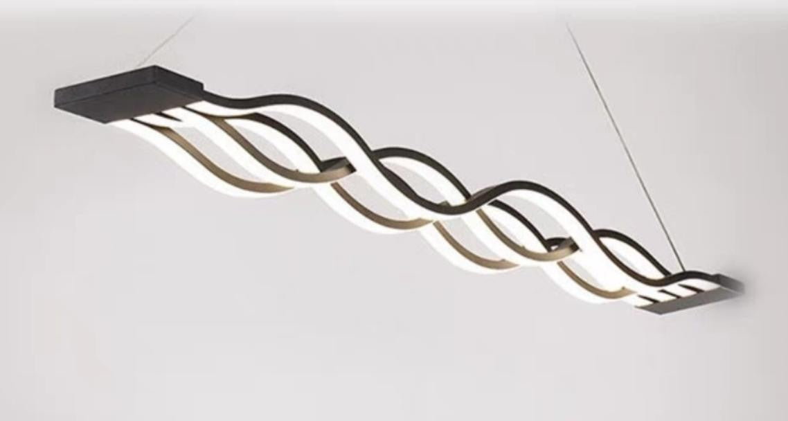 Lustra LED suspendata forma val, 152W, 7500 lm, temperatura reglabila 3000K-6500K, design negru modern