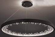 Lustra LED inel negru 50W 2500lm, ornamente acrilice, suspendata pe fire reglabile, lumina calda/neutra/rece